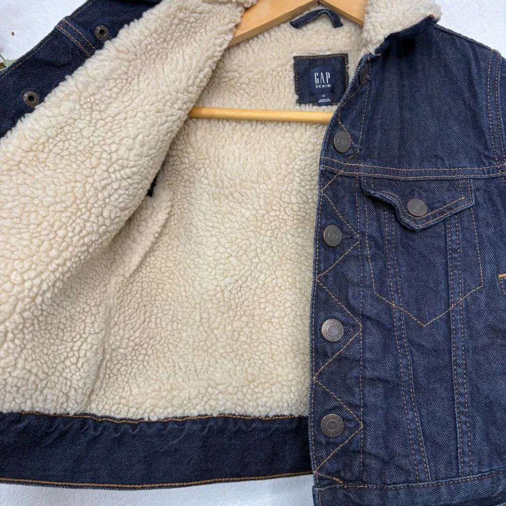 GAP Kids XS 4-5 Dark Wash Sherpa Lined Denim Trucker Jacket Blue Indigo